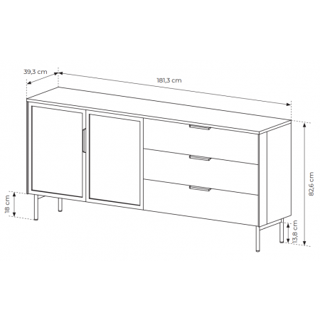 Komoda 180 cm kaszmir z szufladami + LED przeszklona LIMA